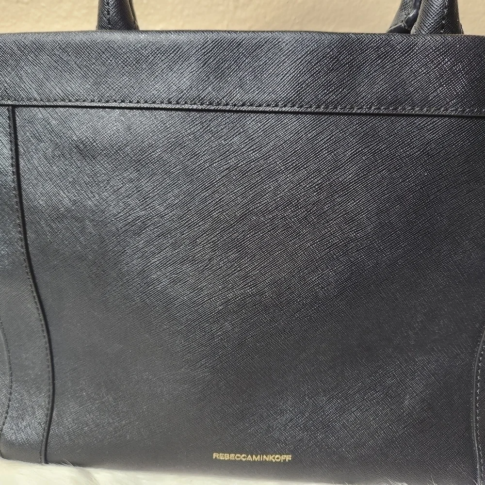 Rebecca Minkoff Monroe Black Saffiano Leather Purse Tote w/Crossbody Strap